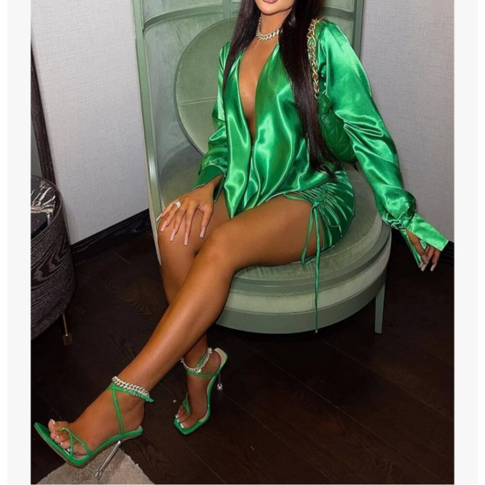 Cowl Open Drop Neckline in Shiny Clover Green